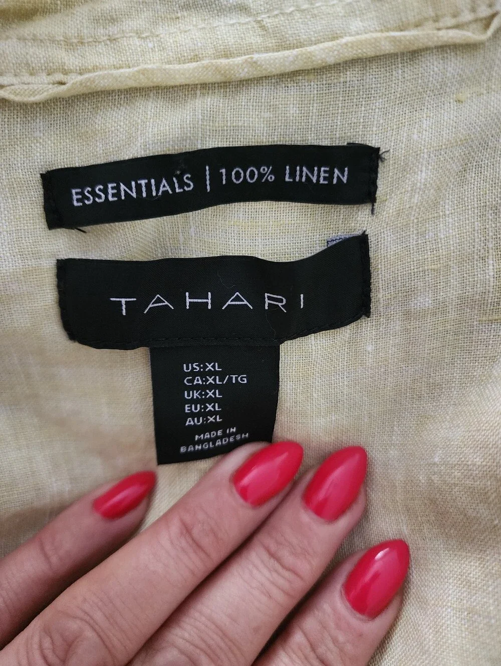 Tahari Essentials Light Yellow 100% Linen Button-Up Tunic Shirt